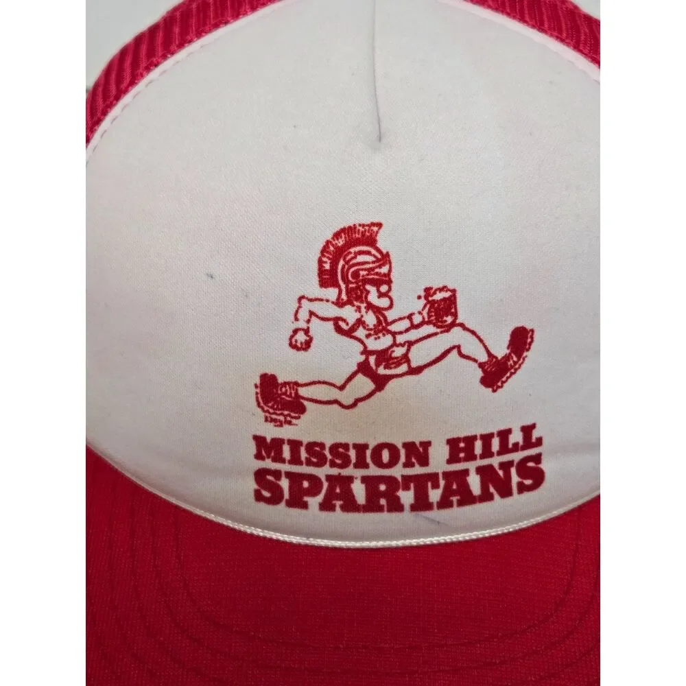 Vintage 80's Mission Hill Spartans Trucker Hat | Designer Award | Red/White